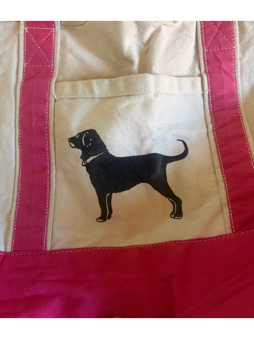 The Black Dog Cream Canvas Tote with Pink Trim and Black Dog Motif - Picture 6 of 6